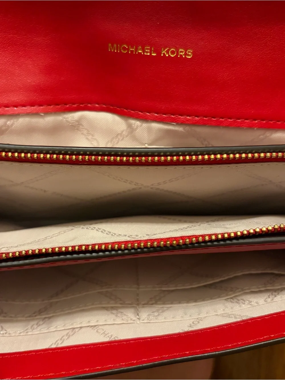 Michael Kors Red Leather Crossbody with Gold Chain and Jewel Accent
